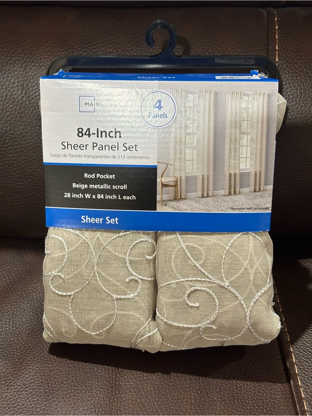 Mainstays Beige Sheer Panels with Metallic Scroll Embroidery - 4-Pack